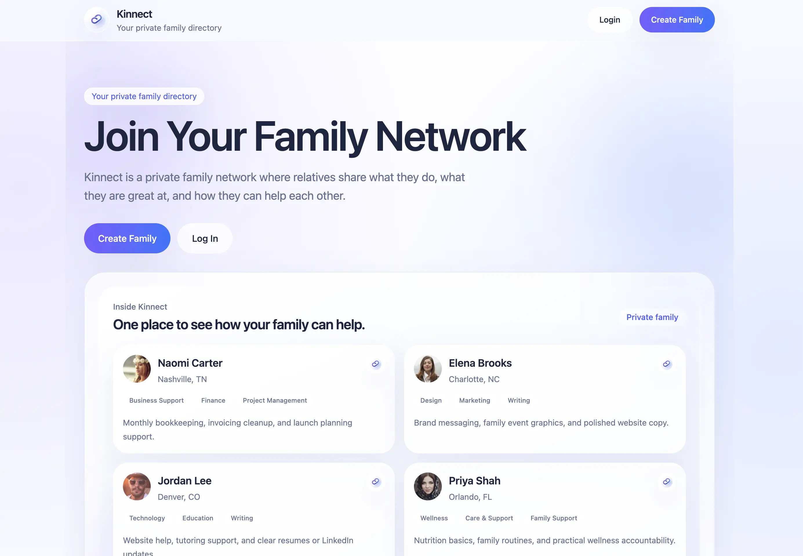 Kinnect website screenshot