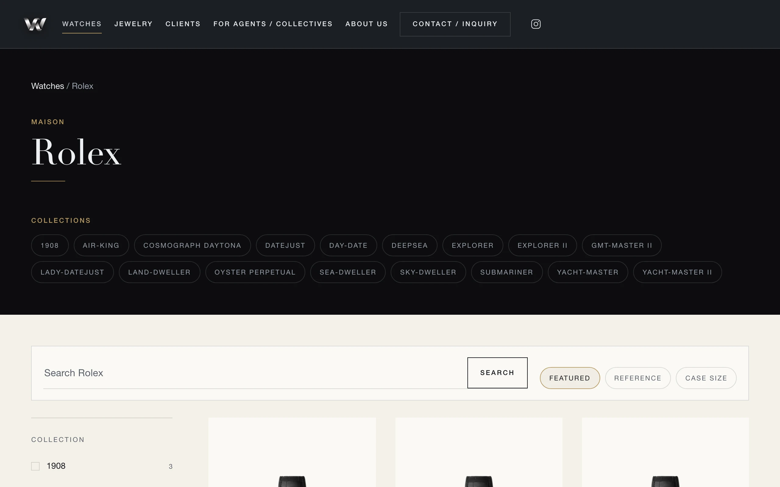 A dedicated manufacturer route, presenting one brand as a section rather than as a filter.